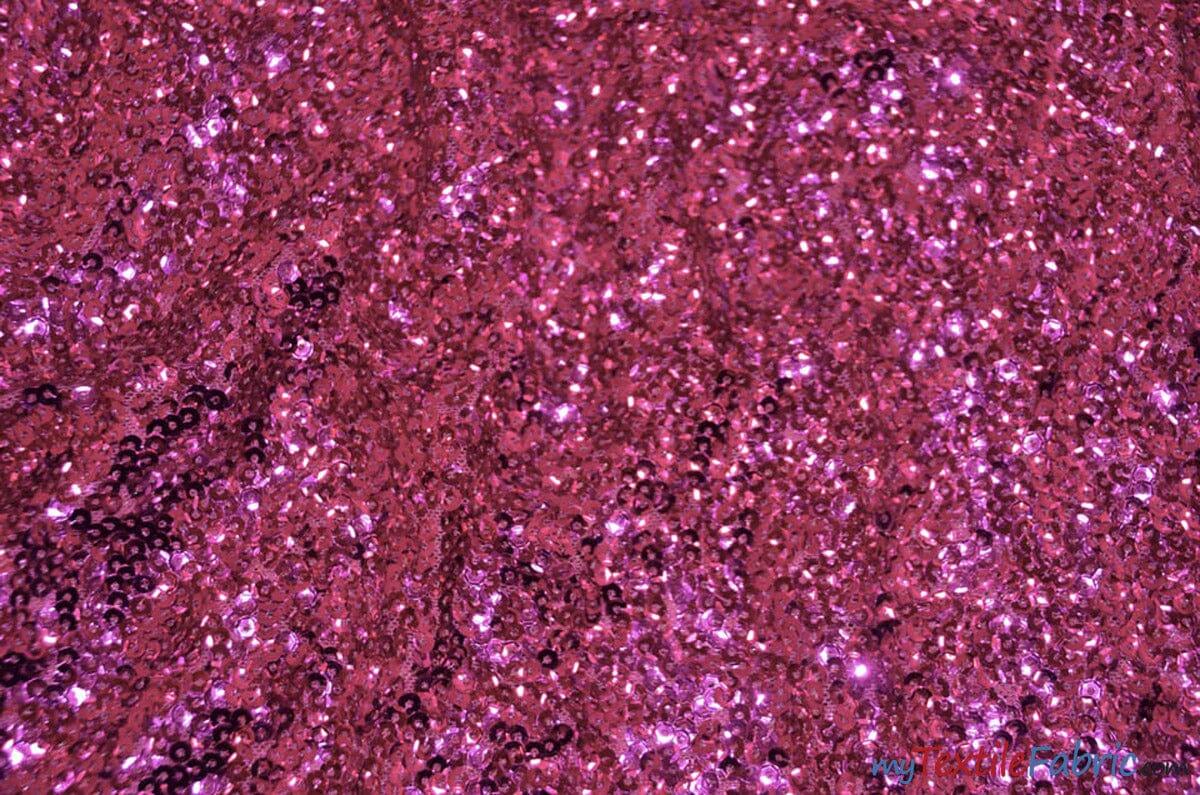 Gatsby Sequins Fabric | 6mm Flat Sewn Sequins on Mesh | 52" Wide | Multiple Colors | Fabric mytextilefabric Yards Fuchsia