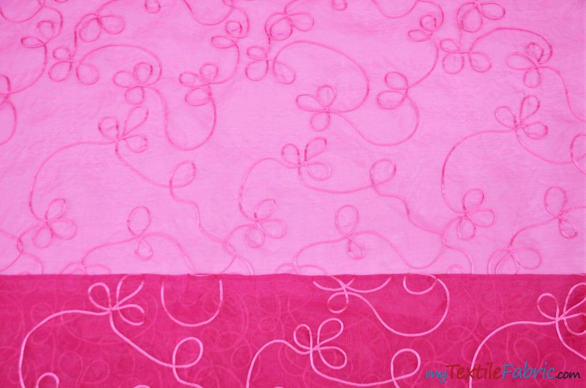 Fantasia Organza Embroidery Fabric | Embroidered Floral Sheer | 54" Wide | Multiple Colors | Fabric mytextilefabric Yards Fuchsia