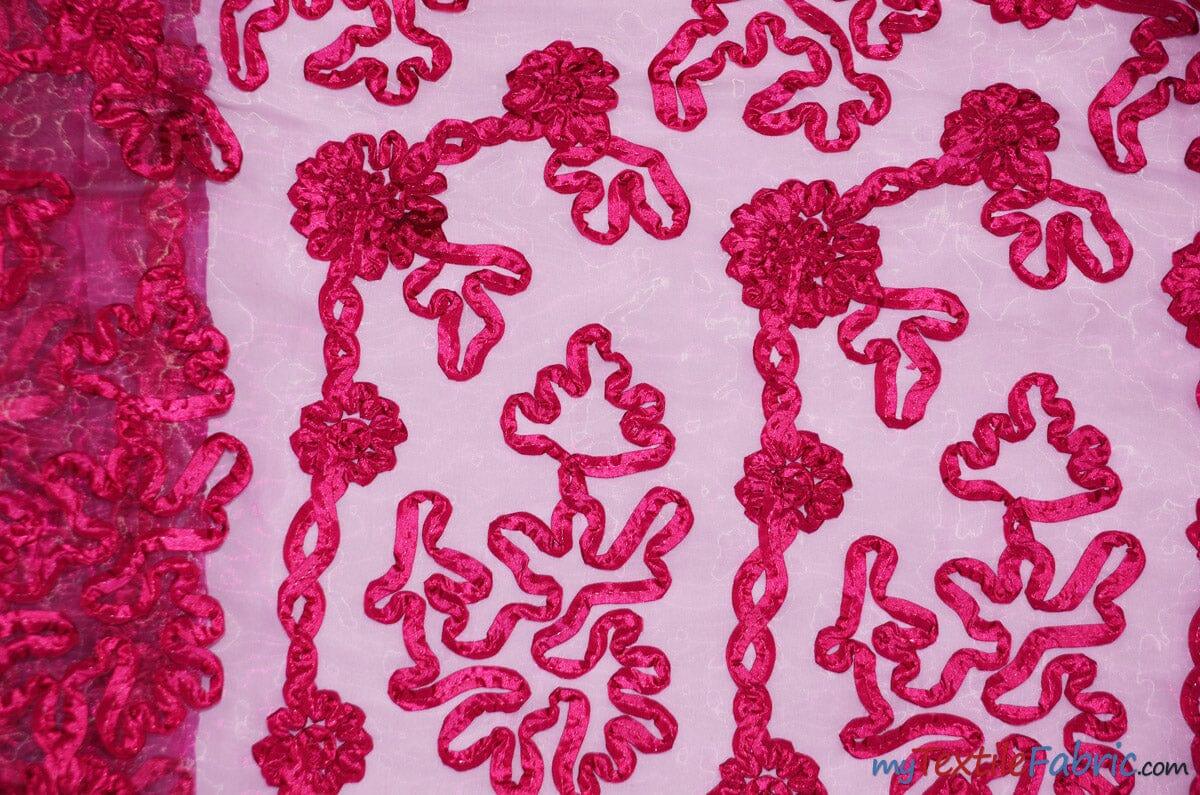 Luxury Organza Embroidery Fabric | Embroidered Ribbon Organza | 54" Wide | Multiple Colors | Fabric mytextilefabric Yards Fuchsia