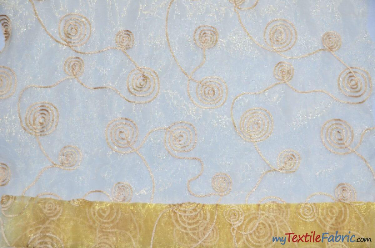 Donatello Organza Embroidery Fabric | Embroidered Floral Sheer | 54" Wide | Multiple Colors | Fabric mytextilefabric Yards Gold