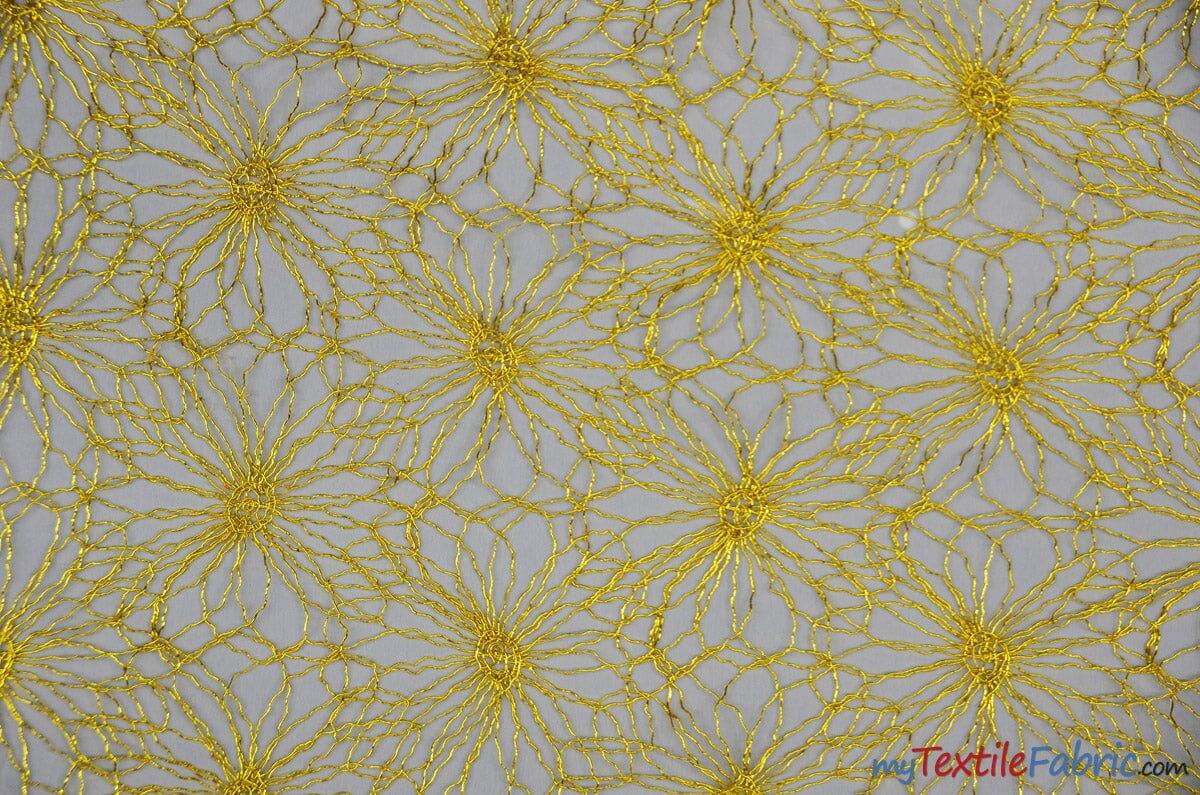 Open Weave Metallic Rose Mesh Fabric | 52" Wide | Scalloped Edge | Silver and Gold | Fabric mytextilefabric Yards Gold