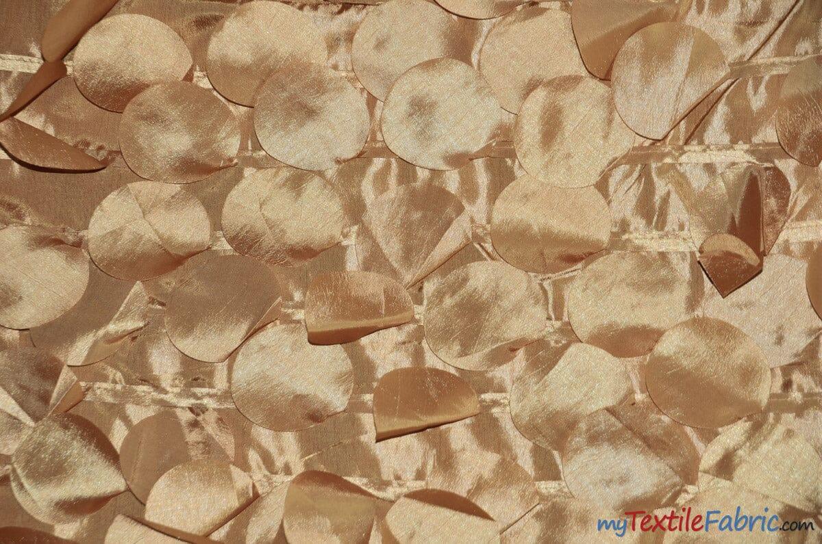 Petal Taffeta Fabric | Hanging Round Petal Taffeta | 57" Wide | Multiple Colors Fabric mytextilefabric Yards Gold