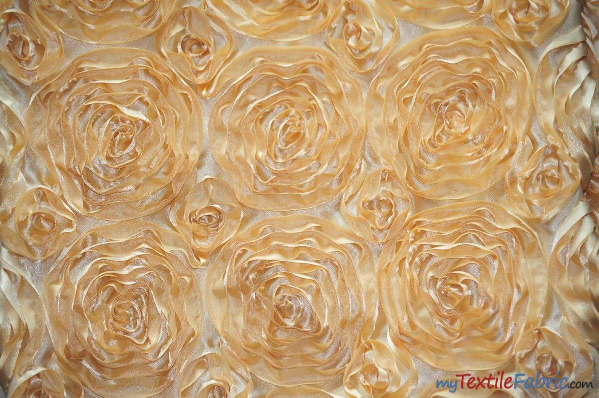 Rosette Satin Fabric | Wedding Satin Fabric | 54" Wide | 3d Satin Floral Embroidery | Multiple Colors | Continuous Yards | Fabric mytextilefabric Yards Gold