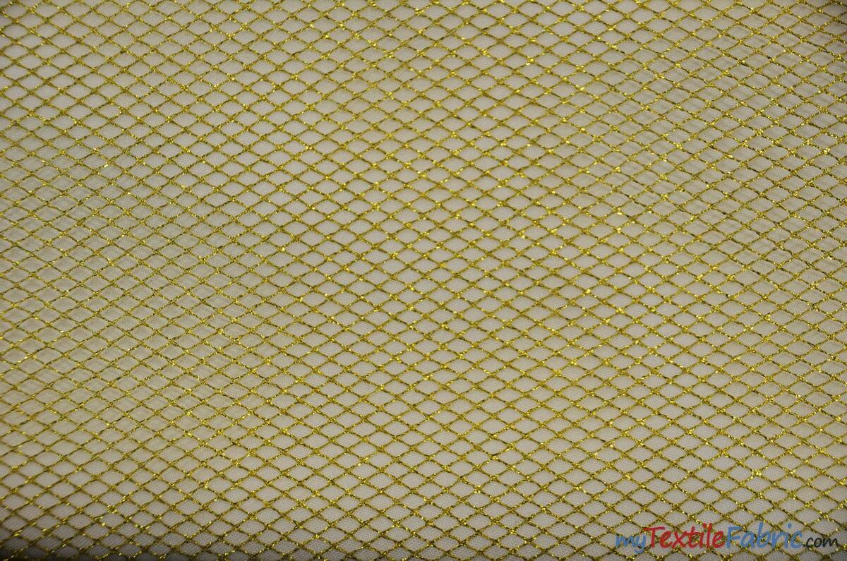 Metallic Lurex Mesh | Metallic Fish Net | 58" Wide | Silver Metallic Net | Metallic Mesh for Cosplay, Dance wear, Costumes. Tutu | newtextilefabric Yards Gold