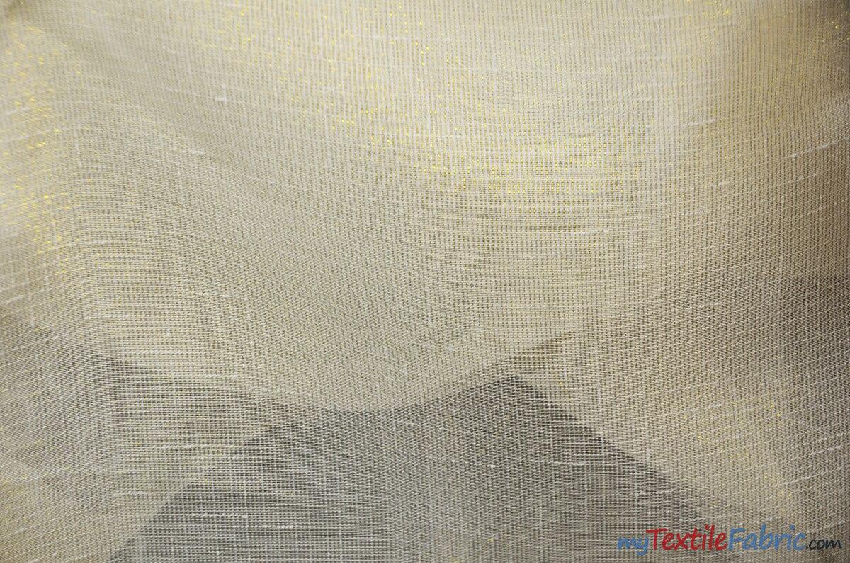 Extra Wide Metallic Faux Sheer Linen | Metallic Sheer Linen for Drapery | 108" Wide | Silver and Gold | Multiple Colors | Fabric mytextilefabric 3"x3" Sample Swatch Ivory Gold