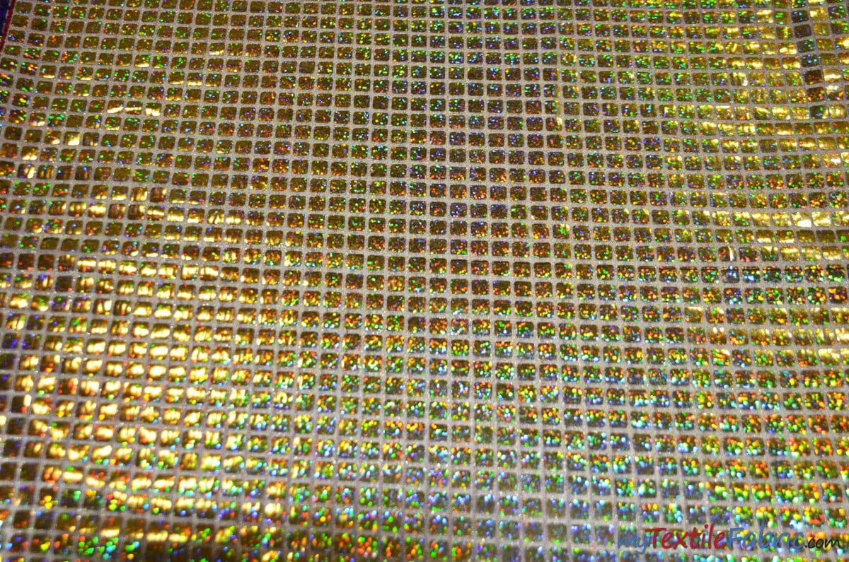 Hologram Square Sequins Fabric | Holographic Quad Sequins Fabric by the Yard | 40" Wide | Glued on Sequins for Decoration | 7 Colors | Fabric mytextilefabric Yards Gold