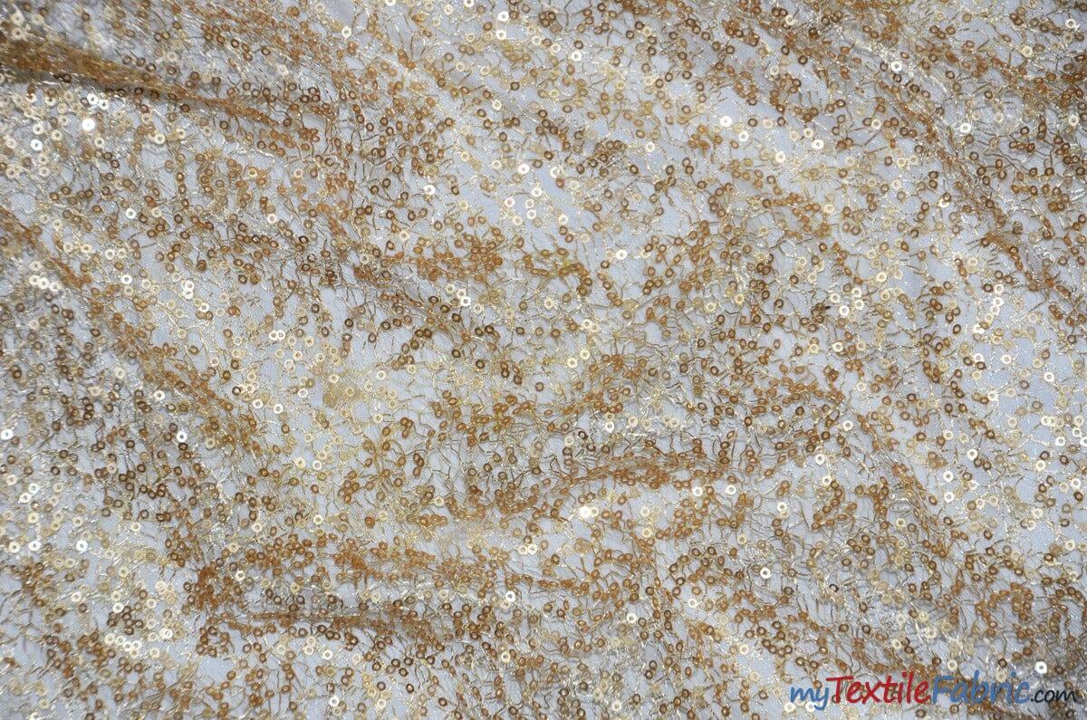 Spider Web Sequins Fabric | Metallic Web Sequins Fabric | 54" Wide | Fabric mytextilefabric Yards Gold