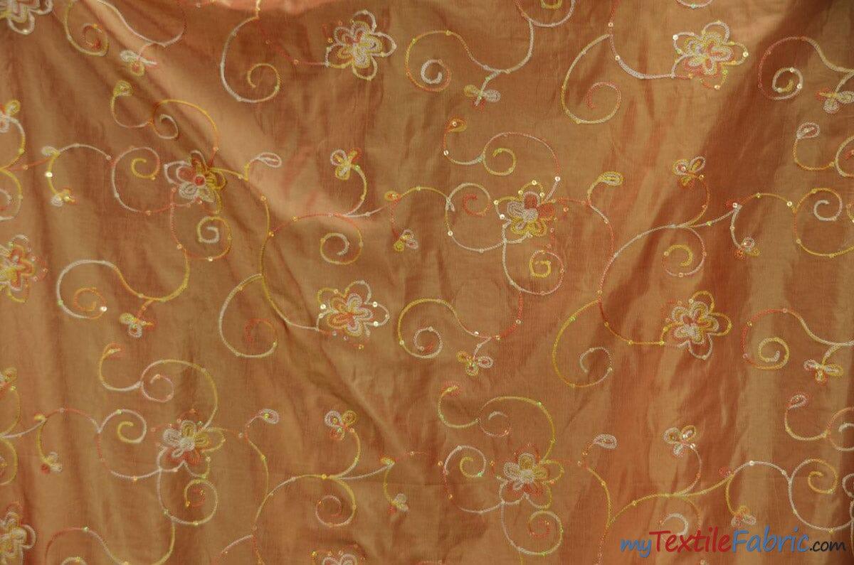 Aurora Taffeta Embroidery | Embroidered Floral Taffeta | 54" Wide | Multiple Colors | Fabric mytextilefabric Yards Gold
