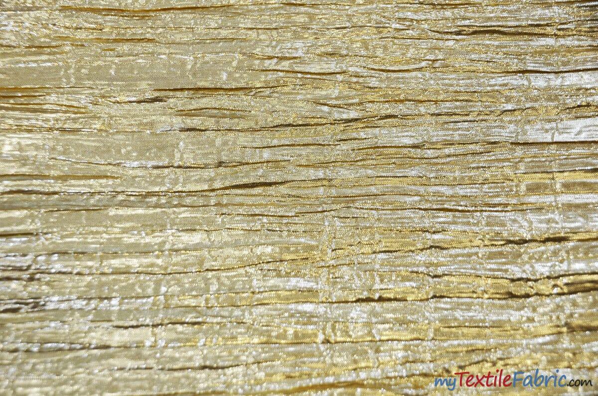 Crush Lame | Metallic Crease Crinkled Lame | 52" Wide | Fabric mytextilefabric Yards Gold