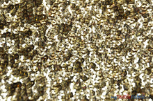 Load image into Gallery viewer, Gatsby Sequins Fabric | 6mm Flat Sewn Sequins on Mesh | 52&quot; Wide | Multiple Colors | Fabric mytextilefabric Yards Gold 
