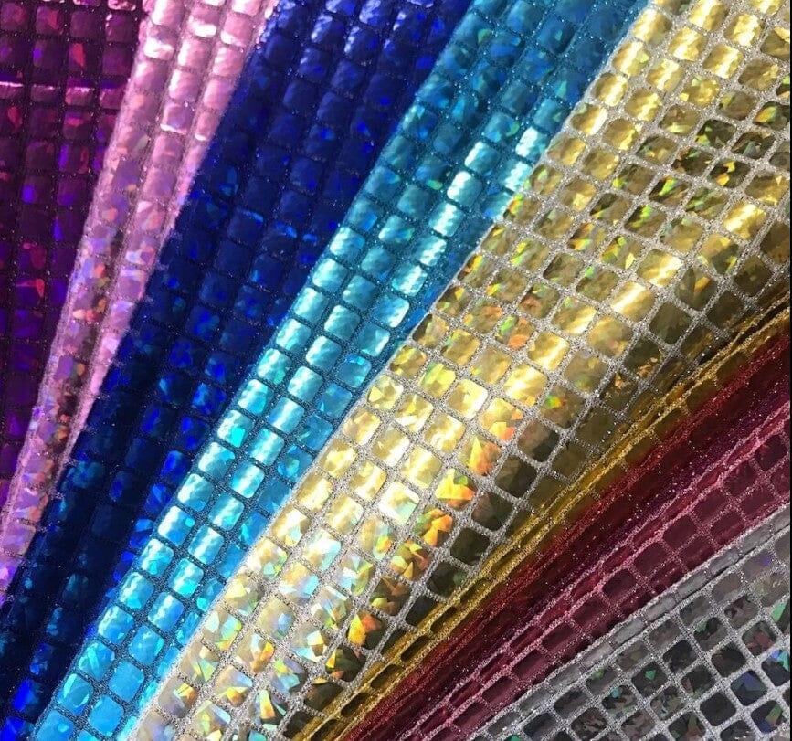 Hologram Square Sequins Fabric | Holographic Quad Sequins Fabric by the Yard | 40" Wide | Glued on Sequins for Decoration | 7 Colors | Fabric mytextilefabric