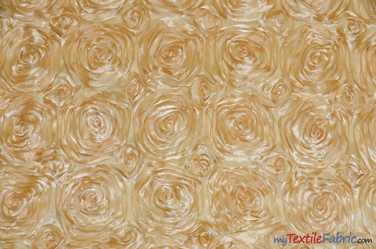 Rosette Satin Fabric | Wedding Satin Fabric | 54" Wide | 3d Satin Floral Embroidery | Multiple Colors | Continuous Yards | Fabric mytextilefabric Yards Honey