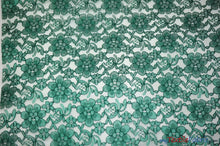 Load image into Gallery viewer, Raschel Lace Fabric | 60&quot; Wide | Vintage Lace Fabric | Bridal Lace, Decoration, Curtain, Tablecloth | Boutique Lace Fabric | Floral Lace Fabric | Fabric mytextilefabric Yards Hunter Green 
