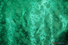 Load image into Gallery viewer, Satin Jacquard | Satin Flower Brocade | Sample Swatch 3&quot;x3&quot; | Fabric mytextilefabric Sample Swatches Hunter Green 
