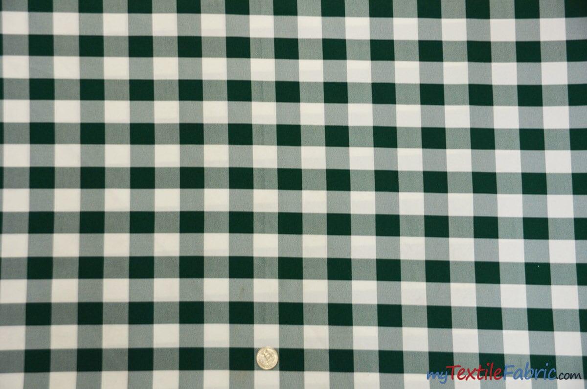 Gingham Checkered Fabric | Polyester Picnic Checkers | 1" x 1" | 60" Wide | Tablecloths, Curtains, Drapery, Events, Apparel | Fabric mytextilefabric Yards Hunter Green White