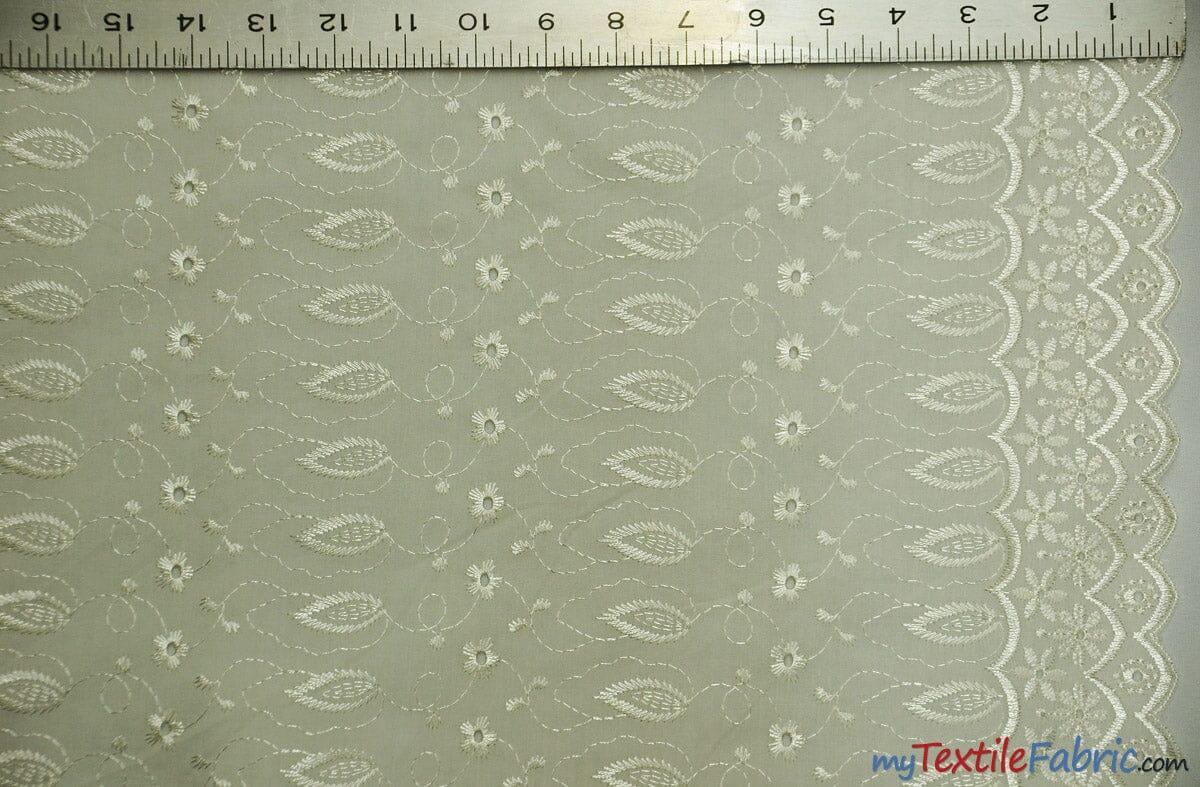 Polyester Cotton Eyelet Embroidery | Double Sided Border | 45" Wide | Multiple Colors | Fabric mytextilefabric Yards Ivory