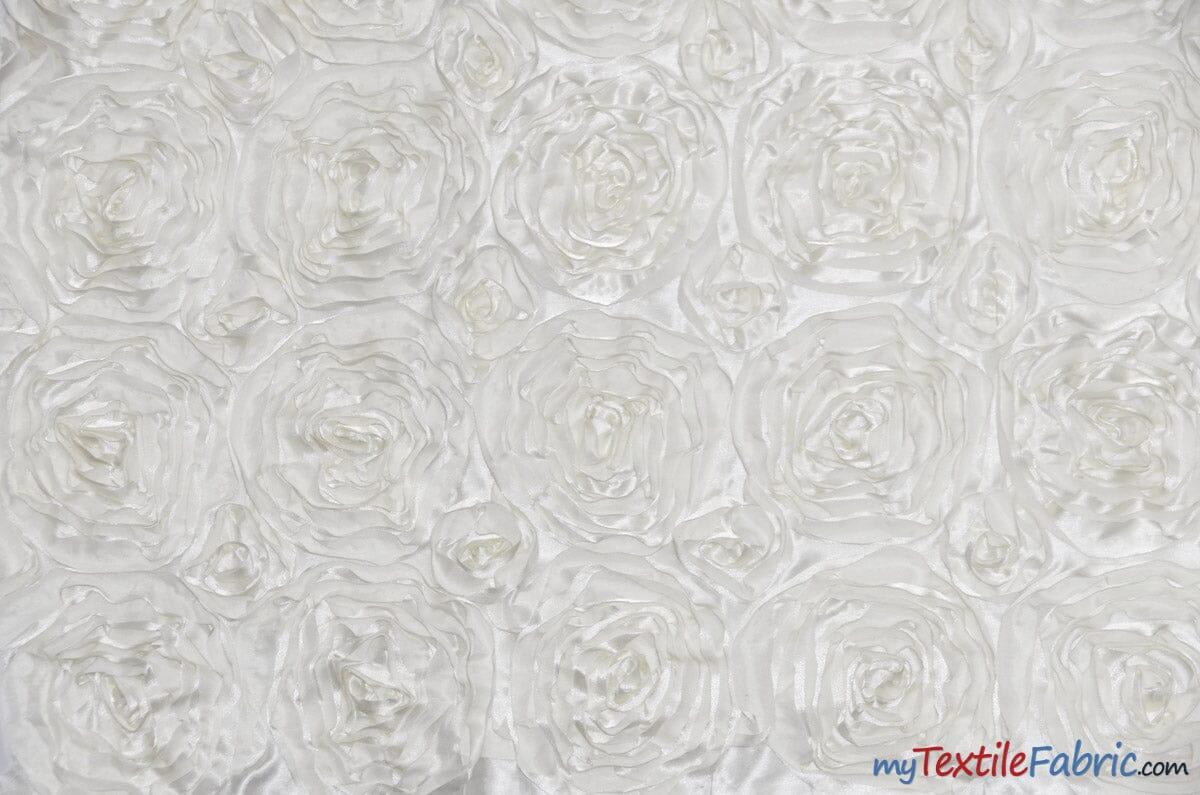 Rosette Satin Fabric | Wedding Satin Fabric | 54" Wide | 3d Satin Floral Embroidery | Multiple Colors | Continuous Yards | Fabric mytextilefabric Yards Ivory (off-white)