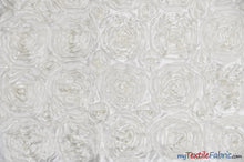 Load image into Gallery viewer, Rosette Satin Fabric | Wedding Satin Fabric | 54&quot; Wide | 3d Satin Floral Embroidery | Multiple Colors | Continuous Yards | Fabric mytextilefabric Yards Ivory (off-white) 
