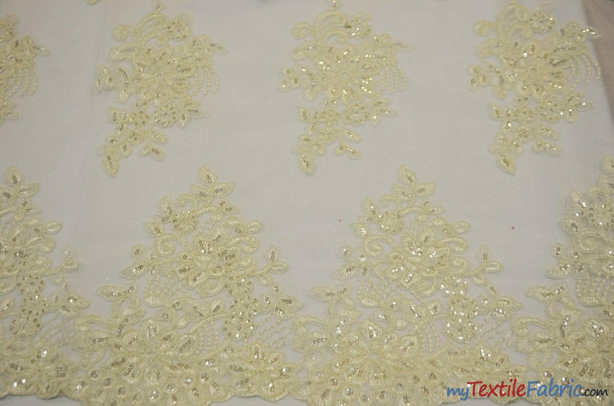 Camilla Embroidery Fabric | Bridal Lace Design YX 1098 | 52" Wide | Fabric mytextilefabric Yards Ivory