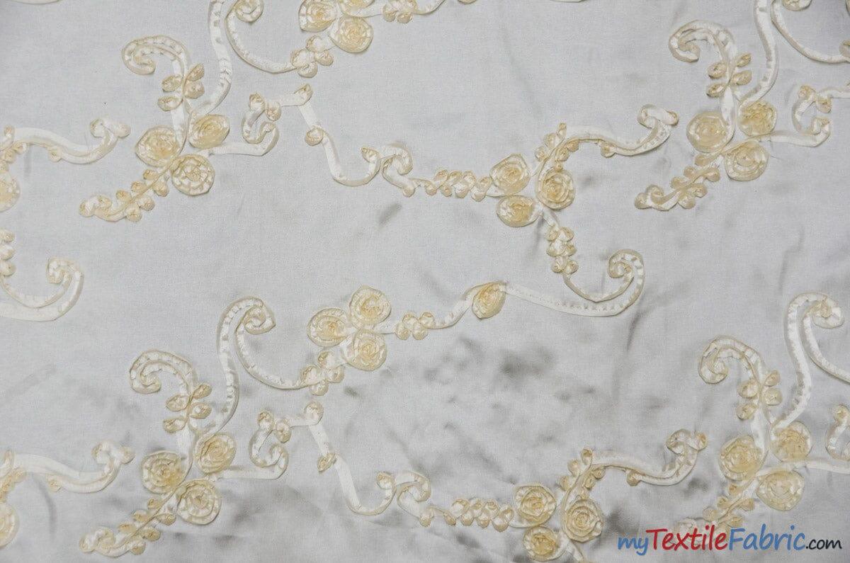 Ribbon Taffeta Fabric | Ribbon Cord Taffeta Embroidery | 54" Wide | Multiple Colors | Fabric mytextilefabric Yards Ivory