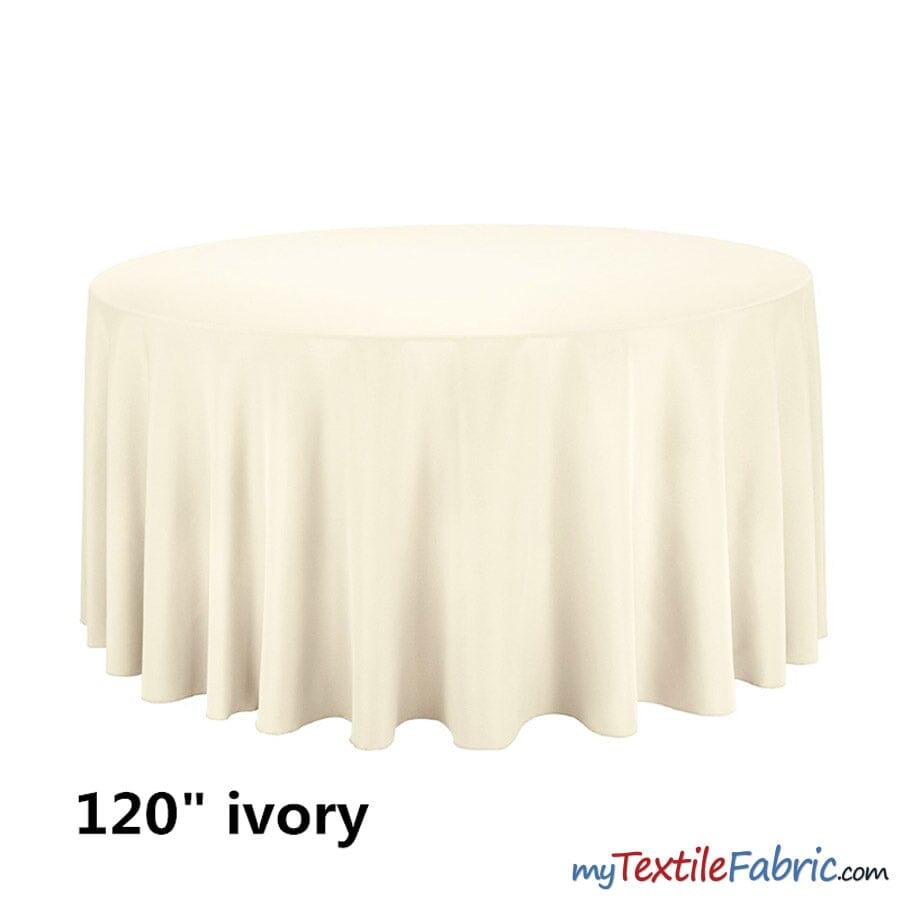 120" Round Polyester Seamless Tablecloth | Sold by Single Piece or Wholesale Box | Fabric mytextilefabric By Piece Ivory