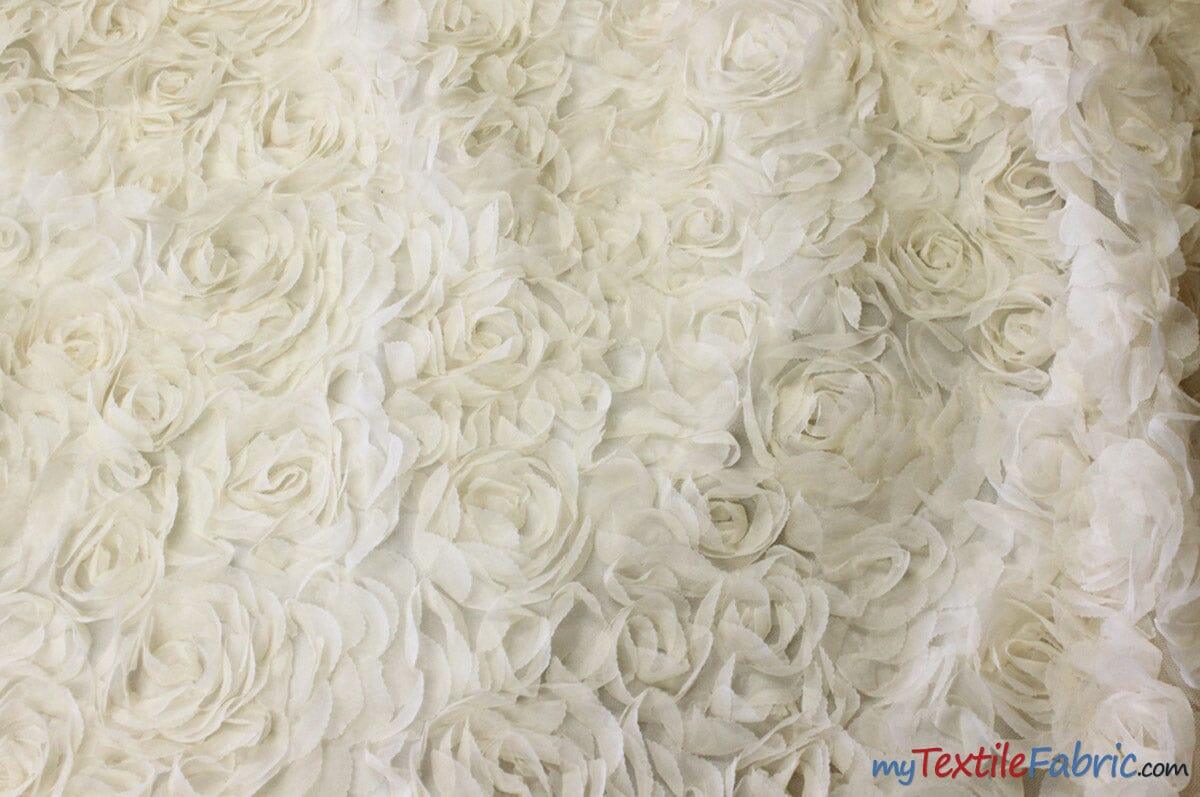 Sheer Rose Garden | 52" wide | 3d Floral Chiffon Fabric Embroidered on Mesh | Multiple Colors | Fabric mytextilefabric Yards Ivory