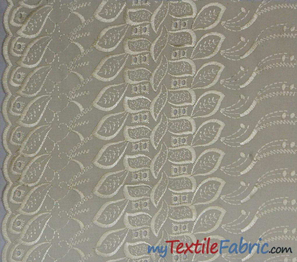 Polyester Cotton Eyelet Embroidery | One Side Scallop | 45" Wide | Multiple Colors | Fabric mytextilefabric Yards Ivory