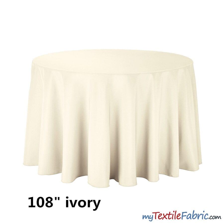 108" Round Polyester Seamless Tablecloth | Sold by Single Piece or Wholesale Box | Fabric mytextilefabric By Piece Ivory