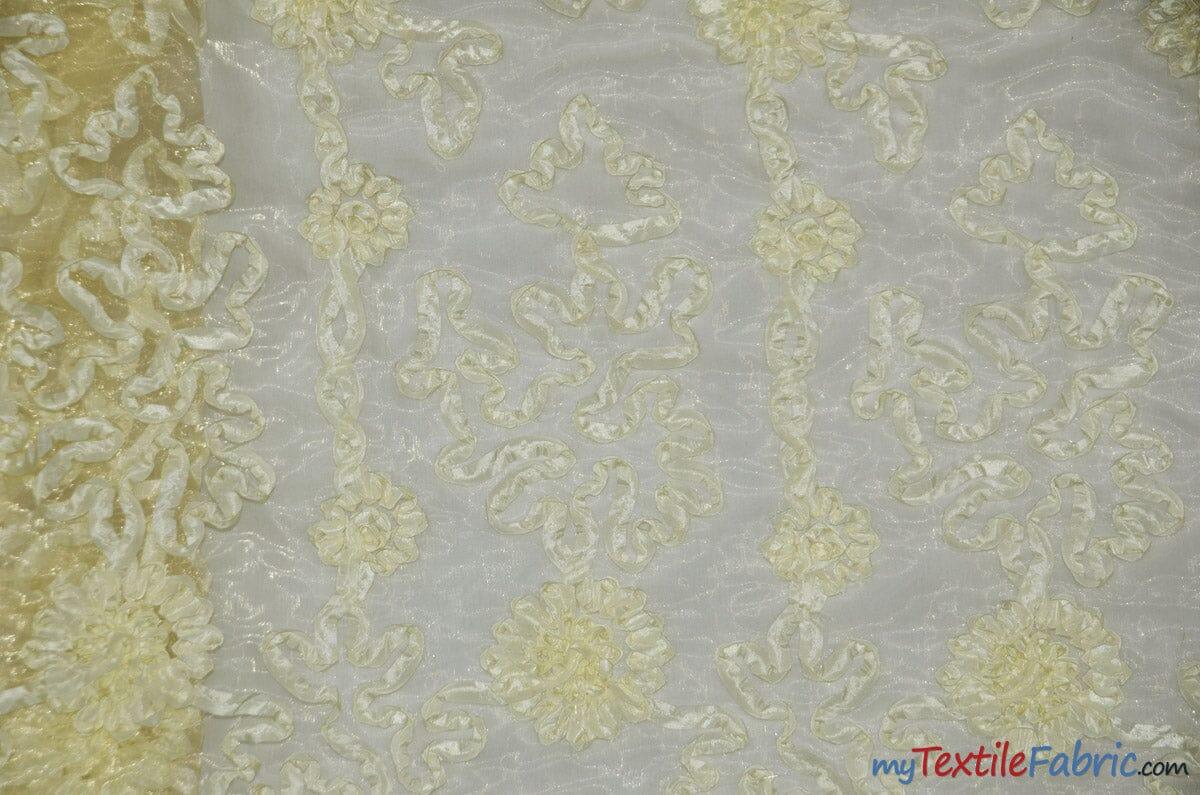 Luxury Organza Embroidery Fabric | Embroidered Ribbon Organza | 54" Wide | Multiple Colors | Fabric mytextilefabric Yards Ivory