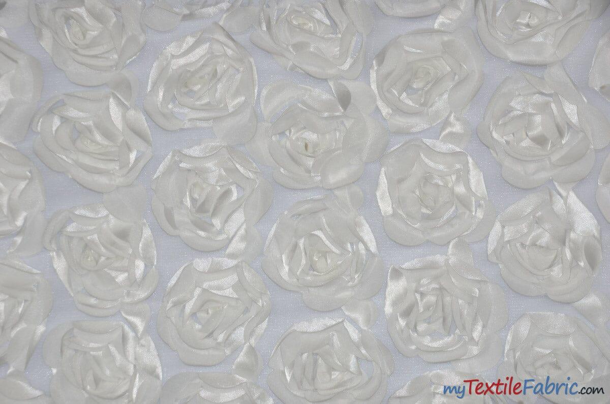 Rosette Satin Bordeaux Fabric | Rose Bordeaux Satin | 52" wide | 3d Floral Satin Embroidered on a Mesh | Multiple Colors | Fabric mytextilefabric Yards Ivory