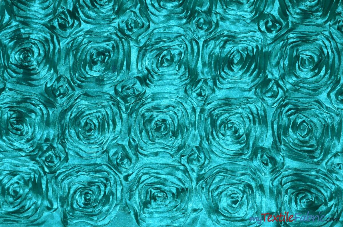 Rosette Satin Fabric | Wedding Satin Fabric | 54" Wide | 3d Satin Floral Embroidery | Multiple Colors | Continuous Yards | Fabric mytextilefabric Yards Jade
