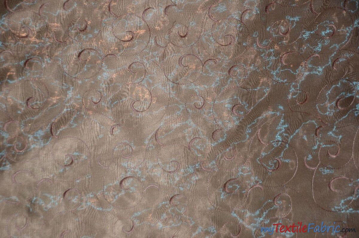 Swirl Organza Fabric | Embroidered Swirl Sheer | 54" Wide | Multiple Colors | Fabric mytextilefabric Yards Jade