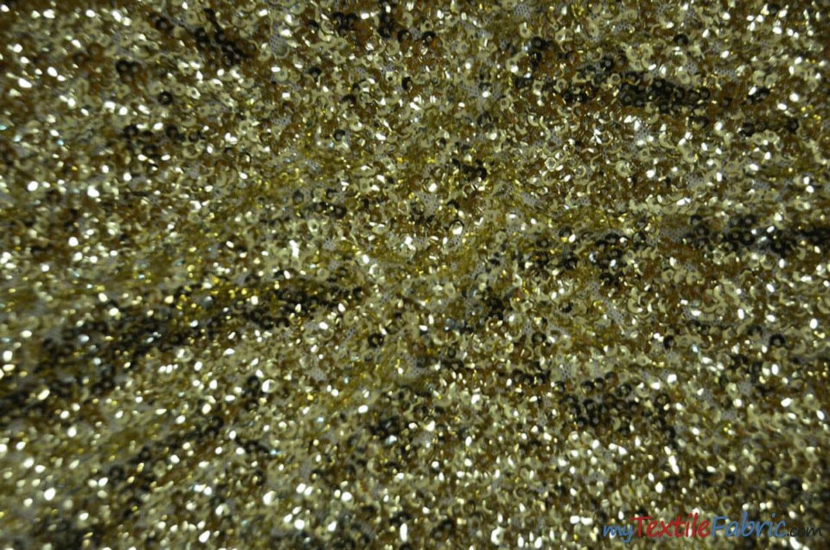Gatsby Sequins Fabric | 6mm Flat Sewn Sequins on Mesh | 52" Wide | Multiple Colors | Fabric mytextilefabric Yards JW Light Gold