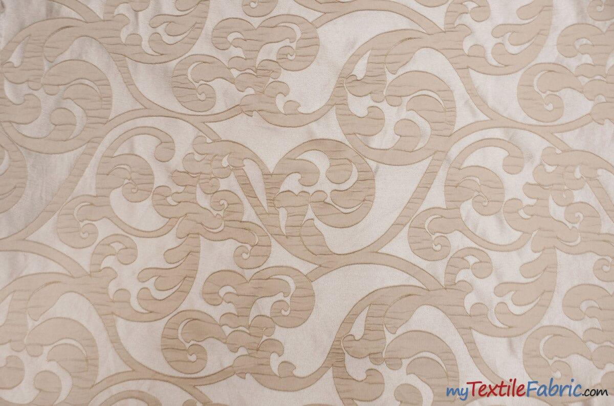 Victorian Damask Jacquard Fabric | Victorian Damask Brocade | 60" Wide | Drapery, Curtains, Tablecloth, Costume | Multiple Colors | Fabric mytextilefabric Yards Khaki