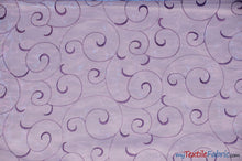 Load image into Gallery viewer, Swirl Organza Fabric | Embroidered Swirl Sheer | 54&quot; Wide | Multiple Colors | Fabric mytextilefabric Yards Lavender 
