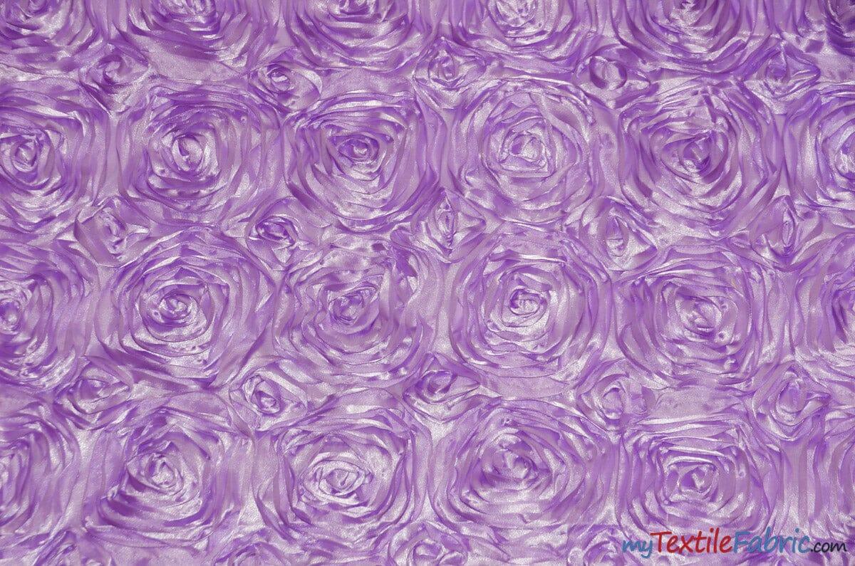 Rosette Satin Fabric | Wedding Satin Fabric | 54" Wide | 3d Satin Floral Embroidery | Multiple Colors | Continuous Yards | Fabric mytextilefabric Yards Lavender