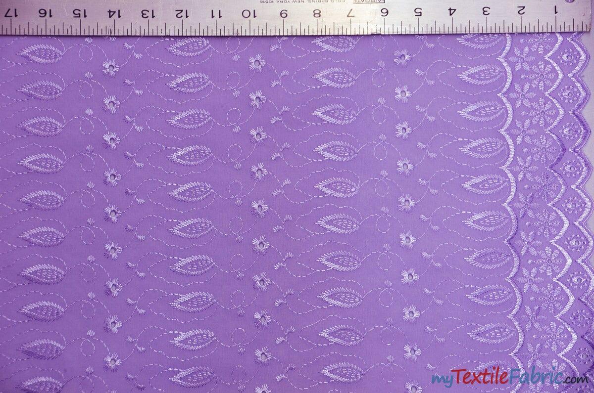 Polyester Cotton Eyelet Embroidery | Double Sided Border | 45" Wide | Multiple Colors | Fabric mytextilefabric Yards Lavender