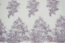 Load image into Gallery viewer, Camilla Embroidery Fabric | Bridal Lace Design YX 1098 | 52&quot; Wide | Fabric mytextilefabric Yards Lavender 
