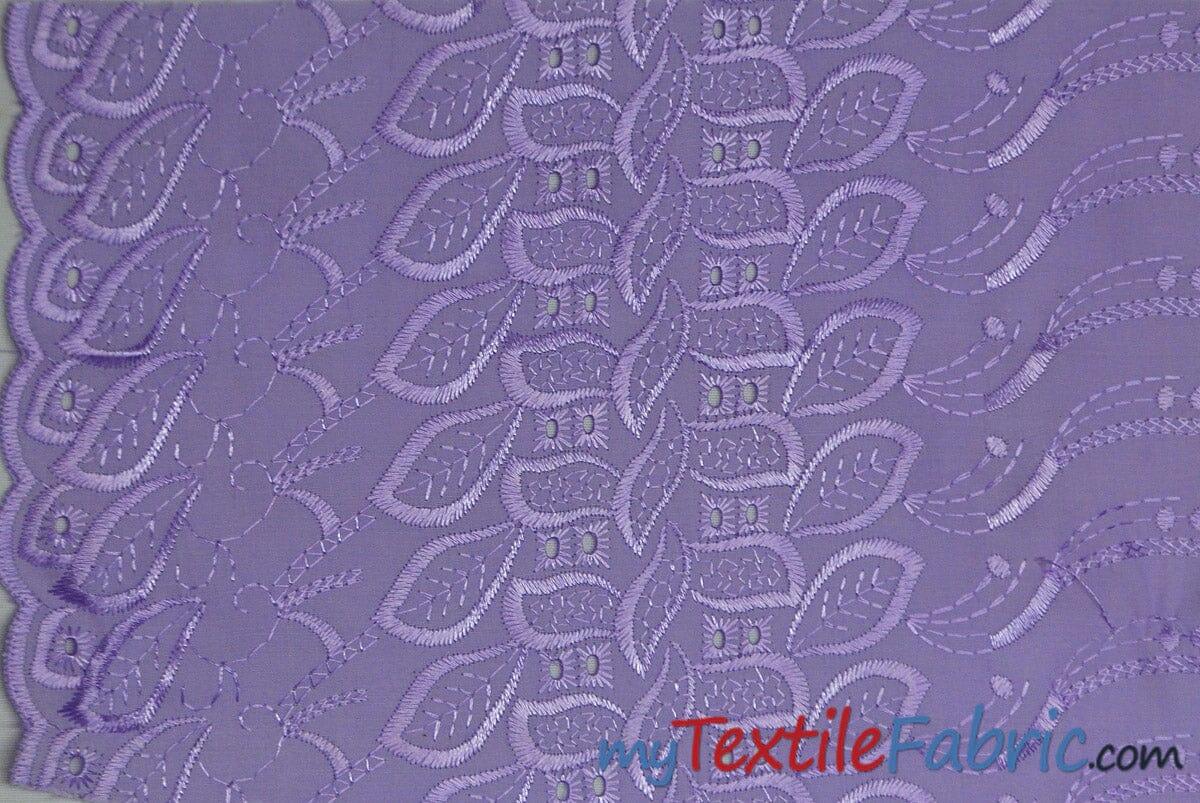 Polyester Cotton Eyelet Embroidery | One Side Scallop | 45" Wide | Multiple Colors | Fabric mytextilefabric Yards Lavender