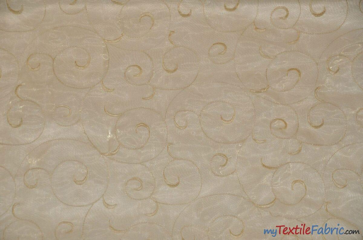 Swirl Organza Fabric | Embroidered Swirl Sheer | 54" Wide | Multiple Colors | Fabric mytextilefabric Yards Light Gold