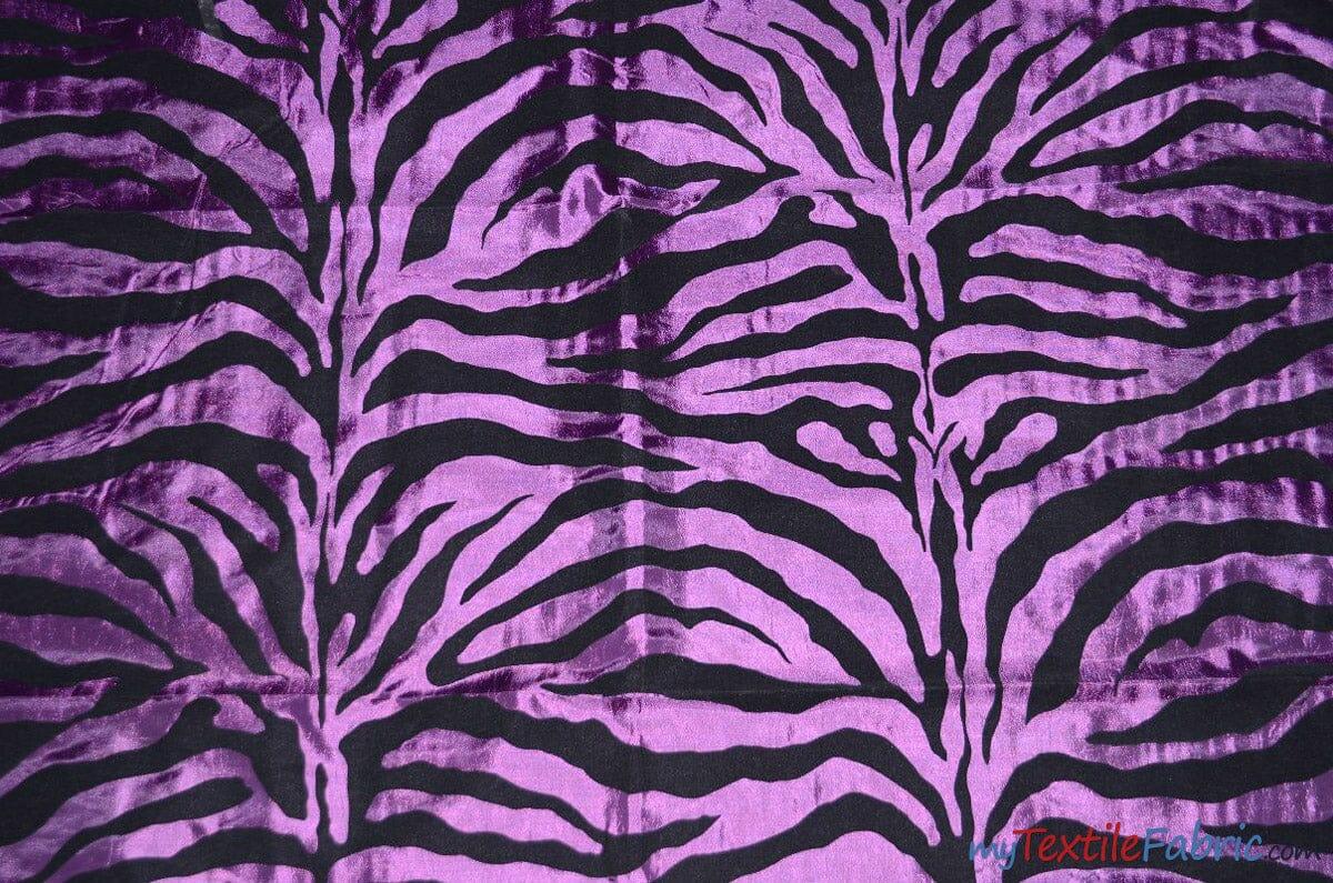 Zebra Flocking Taffeta | Flocking Velvet Zebra on Taffeta Fabric | 60" Wide | Curtains, Apparel, Cosplay, Costume, Decor | Fabric mytextilefabric Yards Light Plum Zebra