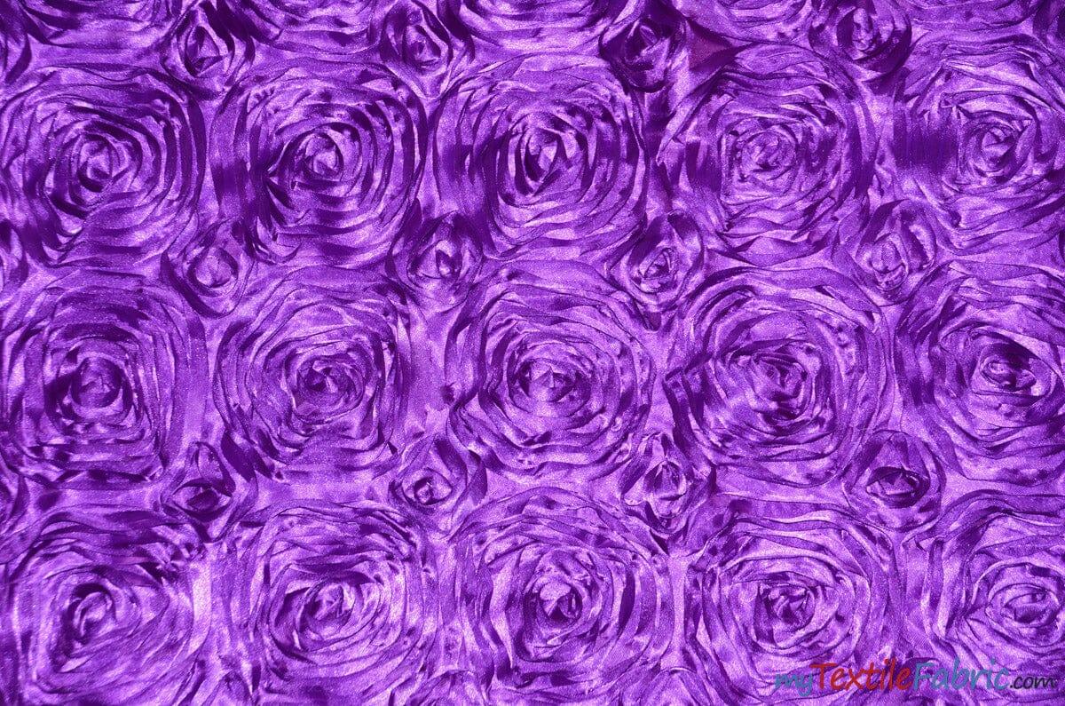 Rosette Satin Fabric | Wedding Satin Fabric | 54" Wide | 3d Satin Floral Embroidery | Multiple Colors | Continuous Yards | Fabric mytextilefabric Yards Light Purple