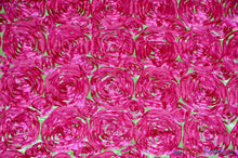 Load image into Gallery viewer, Rosette Satin Fabric | Wedding Satin Fabric | 54&quot; Wide | 3d Satin Floral Embroidery | Multiple Colors | Continuous Yards | Fabric mytextilefabric Yards Lime Fuchsia 
