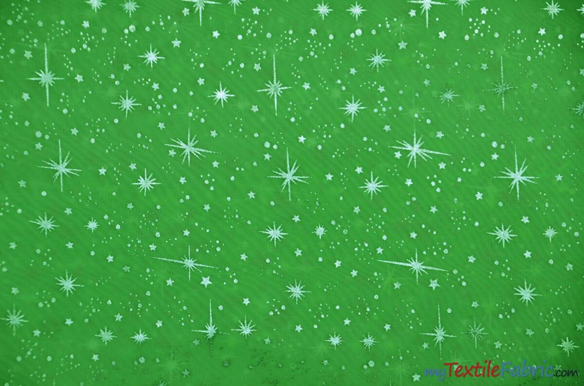 Shooting Star Foil Organza Fabric| 60" Wide | Sheer Organza with Foil Silver Metallic Star | Decor, Overlays, Accents, Dresses, Apparel | Fabric mytextilefabric Yards Lime