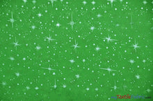 Load image into Gallery viewer, Shooting Star Foil Organza Fabric| 60&quot; Wide | Sheer Organza with Foil Silver Metallic Star | Decor, Overlays, Accents, Dresses, Apparel | Fabric mytextilefabric Yards Lime 
