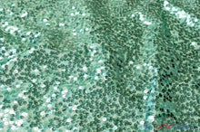 Load image into Gallery viewer, Sequins Taffeta Fabric by the Yard | Glitz Sequins Taffeta Fabric | Raindrop Sequins | 54&quot; Wide | Tablecloths, Runners, Dresses, Apparel | Fabric mytextilefabric Yards Mint 
