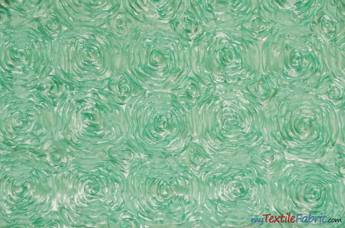 Rosette Satin Fabric | Wedding Satin Fabric | 54" Wide | 3d Satin Floral Embroidery | Multiple Colors | Continuous Yards | Fabric mytextilefabric Yards Mint
