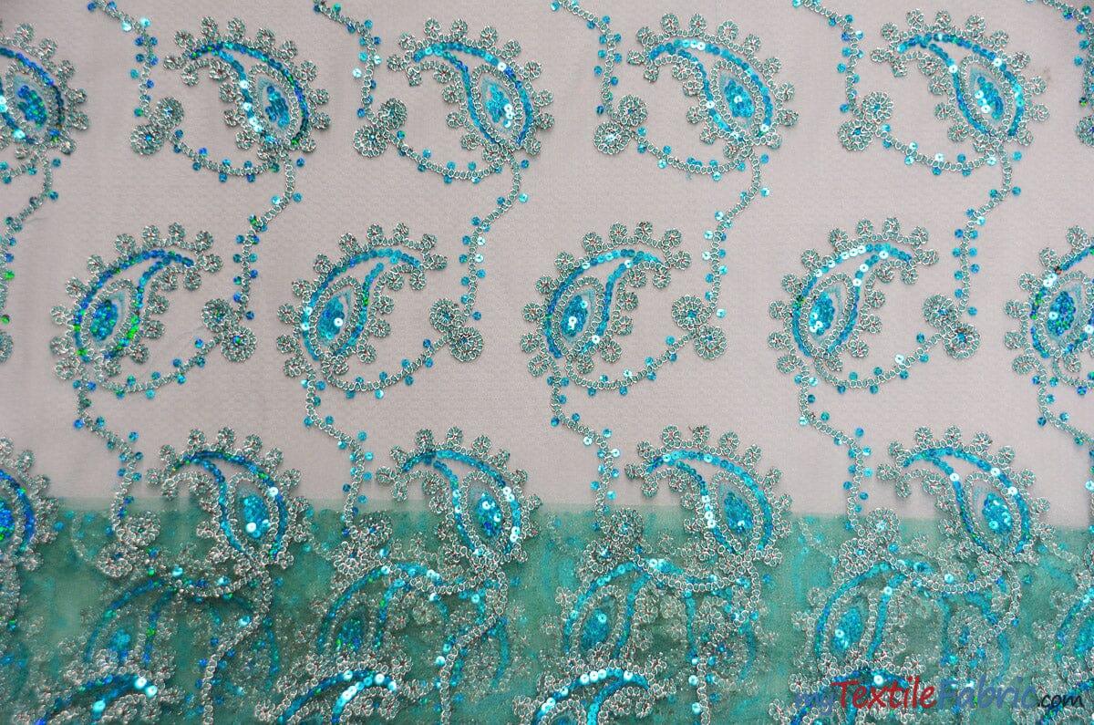Coco Paisley Sheer Embroidery | Double Scallop Lace | 52" Wide | Fabric mytextilefabric Yards Mint
