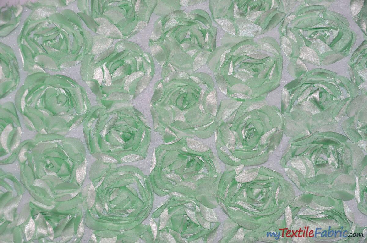 Rosette Satin Bordeaux Fabric | Rose Bordeaux Satin | 52" wide | 3d Floral Satin Embroidered on a Mesh | Multiple Colors | Fabric mytextilefabric Yards Mint