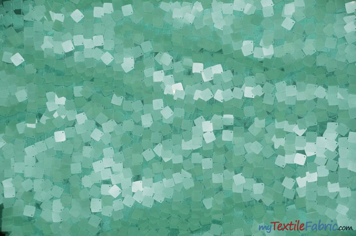 Dull Square Dazzle Sequins | Decorative Sequins on Mesh | 52" Wide | Fabric mytextilefabric Yards Mint